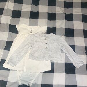 Carter's Cream Dress and Light Gray Cardigan Set
